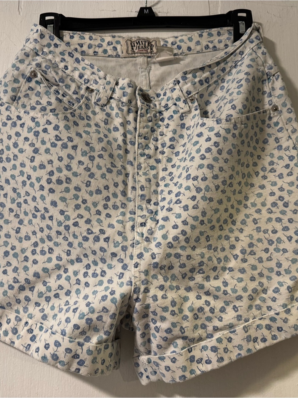 Vintage Limited Jeans white denim shorts with light blue floral print